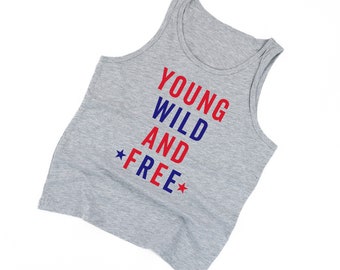 Young Wild and Free - CHILD JERSEY Tank | America Proud | Kids Summer Tank | Kids Patriotic Shirt | Fourth of July Tank | Let Freedom Ring |