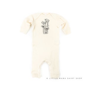 Poppy (Flower) - One Piece Baby Sleeper | Birth Flower Bodysuit | Birth Announcement | Birth Flower Sleepers | Baby