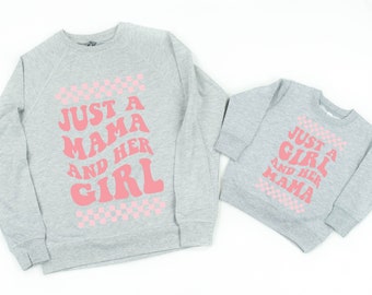 The Retro Edit - Just a Mama and Her Girl (Singular) / Just a Girl and Her Mama - Set of 2 GRAY Sweaters | Mommy and Me | Mom and Daughter