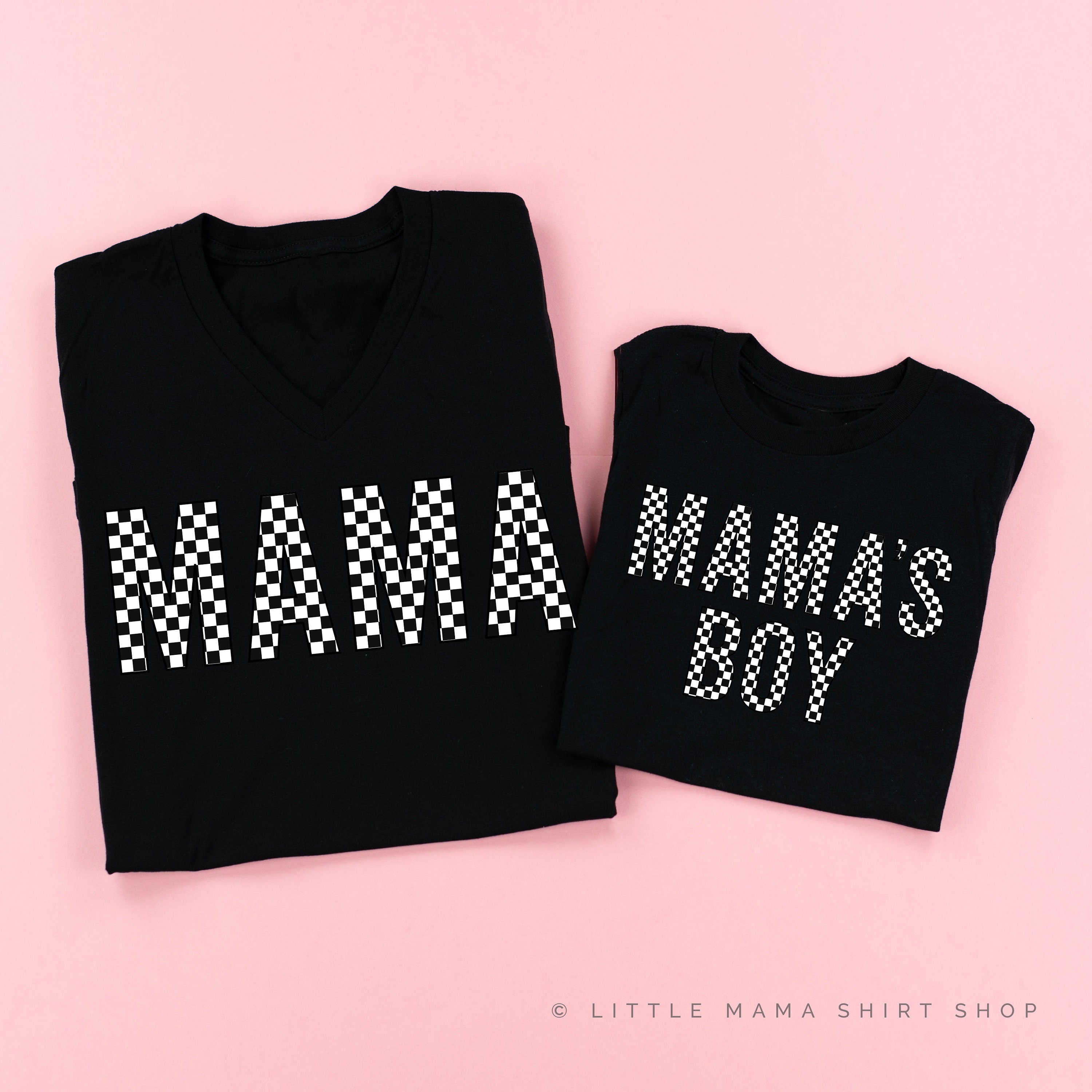Block Font Checkers Mama/mama's Boy Set 