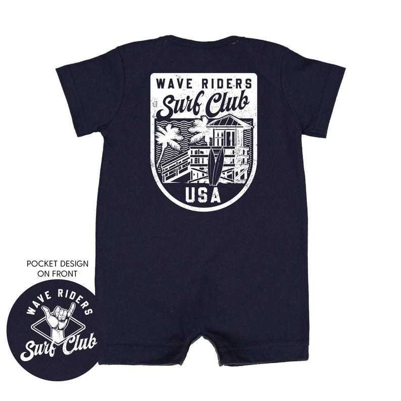 Wave Rider Text Designs Wave Riders Surf Club (pf&b) - Shorts Romper | Baby Summer Outfit ...
