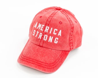 America Strong - Block Font - Adult Size Baseball Cap | America Baseball Cap | 4th of July Hat | America Hat | Patriotic Hats | USA Proud |