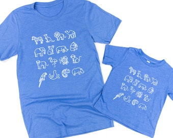 4x4 Zoo Animals - Set of 2 Shirts - LAKESIDE BLUE w/ WHITE | Mommy and Me | Zoo Mom | Mommy and Me Matching Shirts | Mommy and Me Shirts |