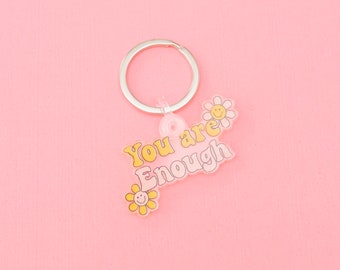 LMSS® KEYCHAIN - You Are Enough (Groovy Flowers) | Retro Keychains | Mom Accessories | Mom Life | 90's Moms | Mother's Day Gift