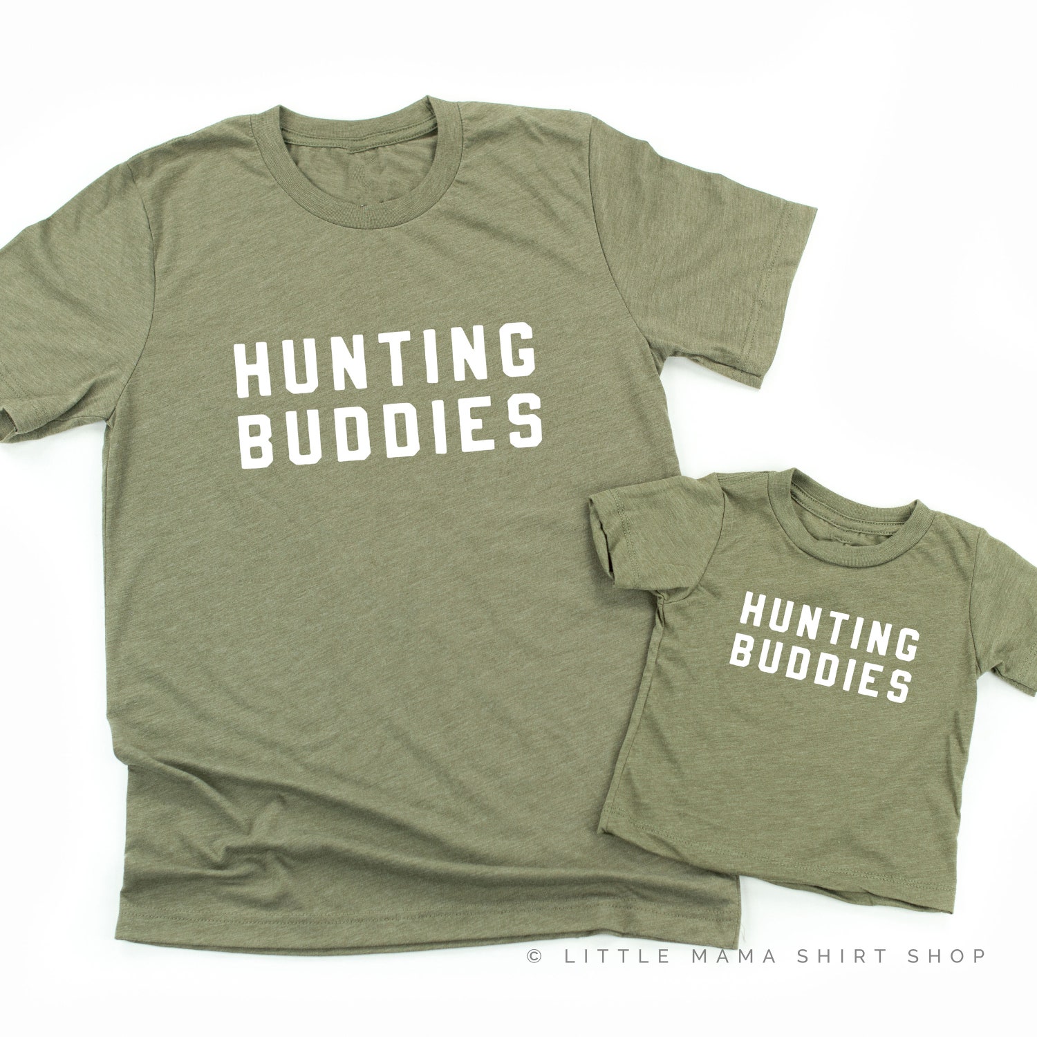 Hunting Buddies | Set of 2 Shirts -OLIVE w/ White | Mother and Son Matching Shirts | Father's Day Gift | Father and Son Matching Tees