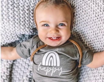 Happy - Rainbow | Child Shirt | Sibling Shirts | Kindness Shirt | Graphic Tees for Babies | Kids Graphic Tee | Little Girl