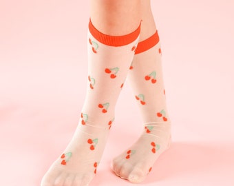 LMSS® SHEER Socks - Toddler/Youth - CHERRIES | Youth Socks | Toddler Socks | Kids Spring Socks | Fruit Socks | Kids Socks | Kids Accessories