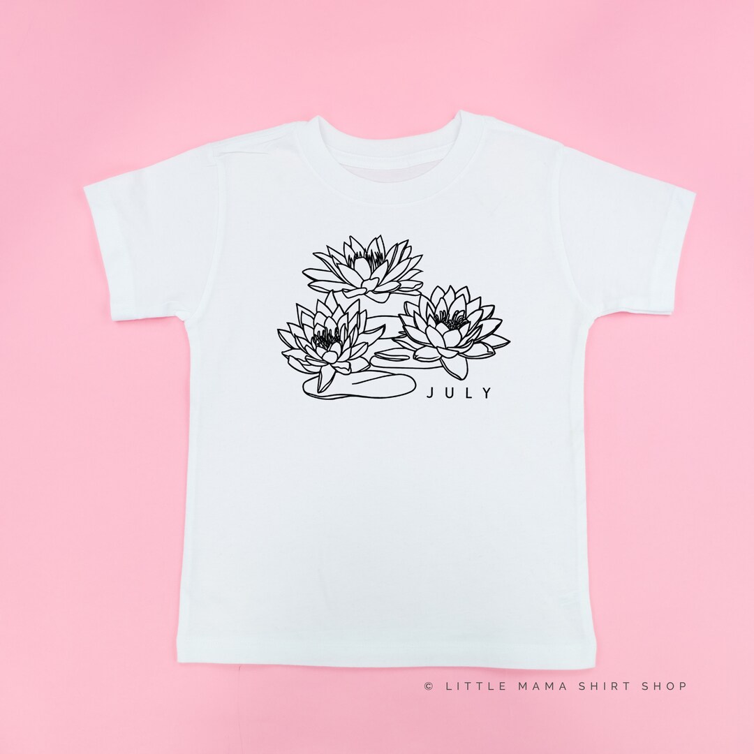 July Birth Flower Lotus Child Shirt Kid Graphic Tees Birth Flower