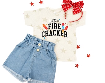 Little Firecracker - Child STAR Tee | Fourth of July Shirt | Kids Patriotic Outfit | Firework Graphic Tee | All American Kid | USA Proud |