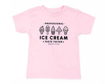 Testeur de goût de crème glacée professionnel - Cône simple sur le dos - Chemise enfant à manches courtes | Chemise pour tout-petits | Chemises de crème glacée | Tee de crème glacée pour enfants