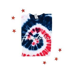 Freedom - Script Font - Red/Blue Tie-Dye - EMBROIDERED TEE | 4th of July Shirt | Independence Day Shirt | Let Freedom Ring | American Pride