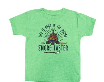 S'Mores Taster - Kindershirt met korte mouwen | Kampvuur Bemanning | Grafisch T-shirt voor kinderen | Kampeershirt voor kinderen | Kampeerleven | Ideeën voor cadeaus voor kinderen