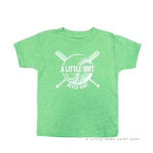 Baseball - A Little Dirt Never Hurt - Short Sleeve Child Shirt | Kids Graphic Tee | Kids Sports | Baseball Graphic Tee | Kids Baseball Tee |