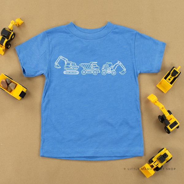 3 In a Row - Construction Trucks | Construction Shirt | Little Boy Shirt | Boy Shirt | Toddler Boy Shirt | Boy Graphic Tees | Tractor Tee |