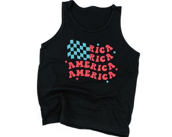 America - Checkers Flag - CHILD JERSEY Tank | Let Freedom Ring | Kids Summer Tank | Kids Patriotic Shirt | Fourth of July | All American Kid