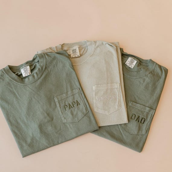 Embroidered Pocket Comfort Colors Tee - Tone on Tone - (Choose Your DAD/GRANDPA Name) | Father's Day Gift | Gift For Grandpa |
