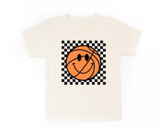 Checkers Smiley - Basketball - Short Sleeve Child Shirt | Back to School | Kids Graphic Tee | Basketball Graphic Tee | Kids Sports Shirt |