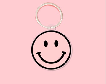 LMSS® KEYCHAIN - Pink Smile Face | Retro Keychains | Mom Accessories | Mom Life | 90's Vibes | Keychain Accessories | Trendy Accessories