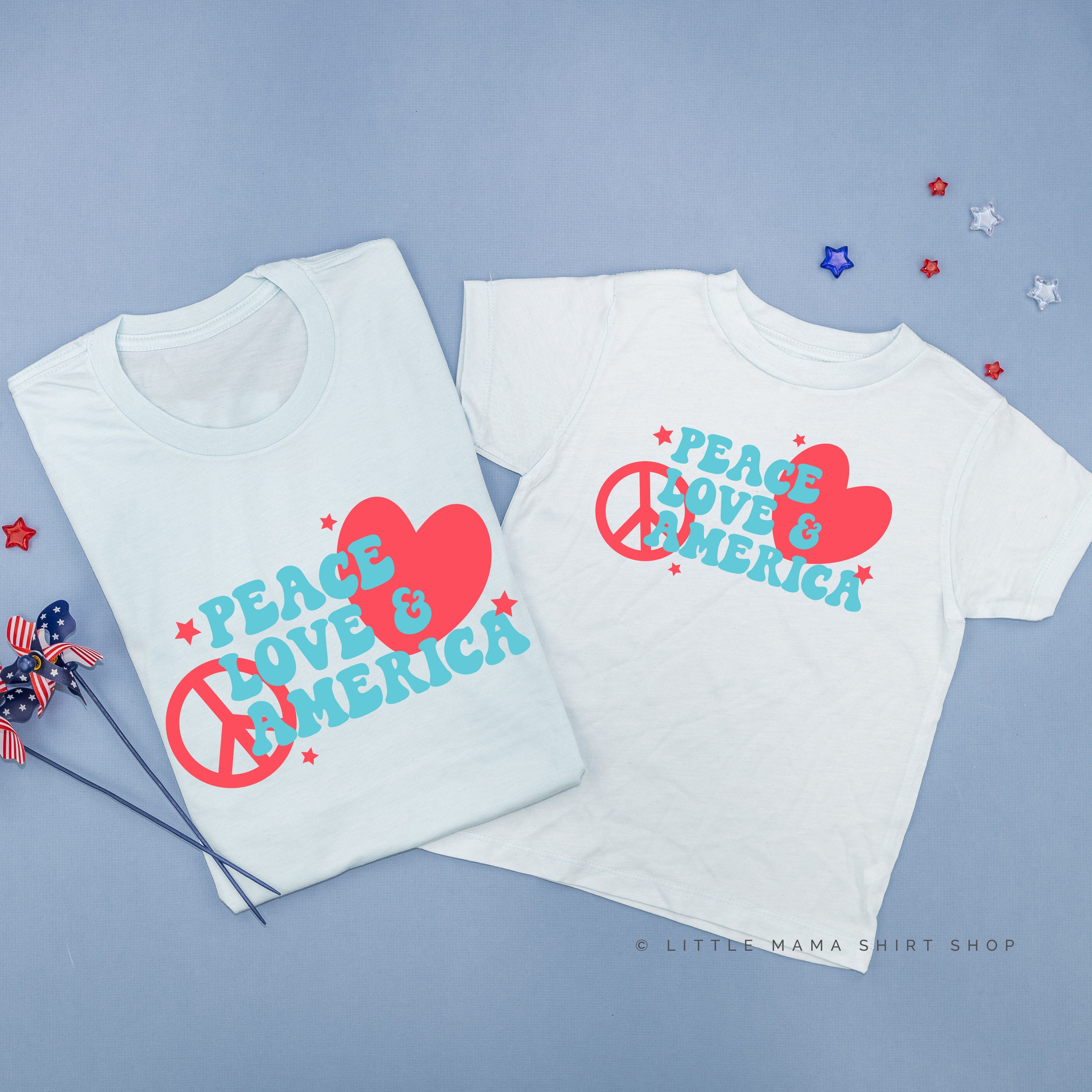 Peace Love \u0026 America Set of 2 Shirts 