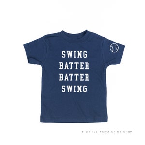 Swing Batter Batter Swing - Baseball Detail on Sleeve - Short Sleeve Child Shirt | Kids Graphic Tee | Baseball Graphic Tee | Kids Sports