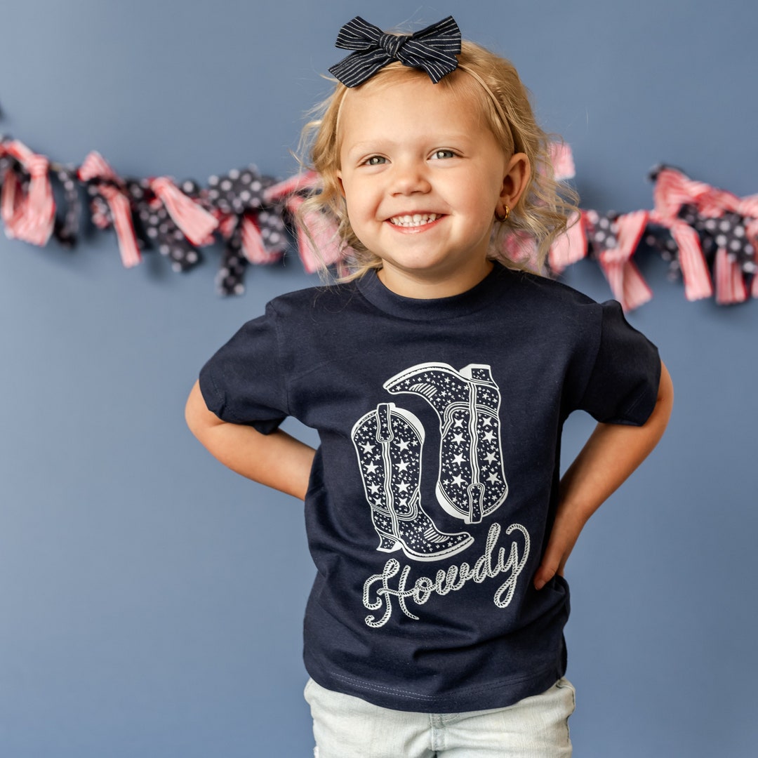 Howdy W/ Cowboy Boots - Child Tee | Fourth of July Tee | Kids Patriotic ...