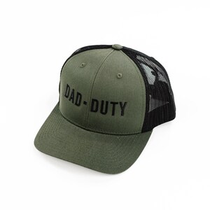 DAD DUTY - Olive/Black Snapback Hat w/ Black Thread | Hats for Dads | Men&#39;s Baseball Cap | Father&#39;s Day | Dad Baseball Hats | Dad Hats