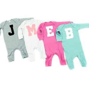 Varsity Initials - Baby Sleeper | Baby Romper | Infant Outfit | Baby Shower Gift | Infant Sleeper | Initial Tee | Kids Monogram Outfit |