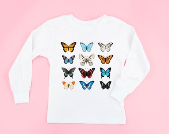 3x4 Butterfly Chart - LONG SLEEVE Child Shirt | Kids Spring Outfit | Girls Graphic Tee | Flower Power | Butterfly Graphic Tee | Little Babe