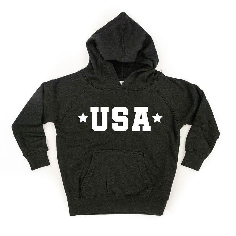 USA Block Font Two Stars Child Hoodie Kids Patriotic Shirt Party in the USA 4th of July Graphic Tee Independence Day Shirt image 5