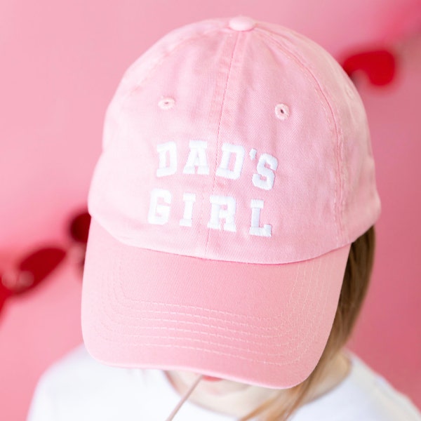 DAD'S GIRL - Taille enfant - Rose et blanc - Chapeau à bord courbé | Chapeau de petite fille | Chapeau taille enfant | Chapeaux Fille | Chapeaux pour filles | Cadeau pour les filles