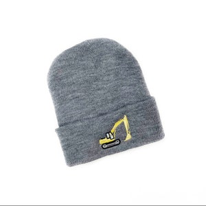 Beanie - EXCAVATOR - Gray w/ Yellow | Boys Beanie | Christmas Gift | Little Boy Beanie | Beanies For Boys | Winter Beanie for Boys |