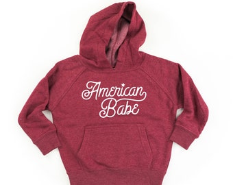 American Babe - SCRIPT - Child Hoodie | Kids Patriotic Shirt | Party in the USA | 4th of July Graphic Tee | Independence | All American Kid