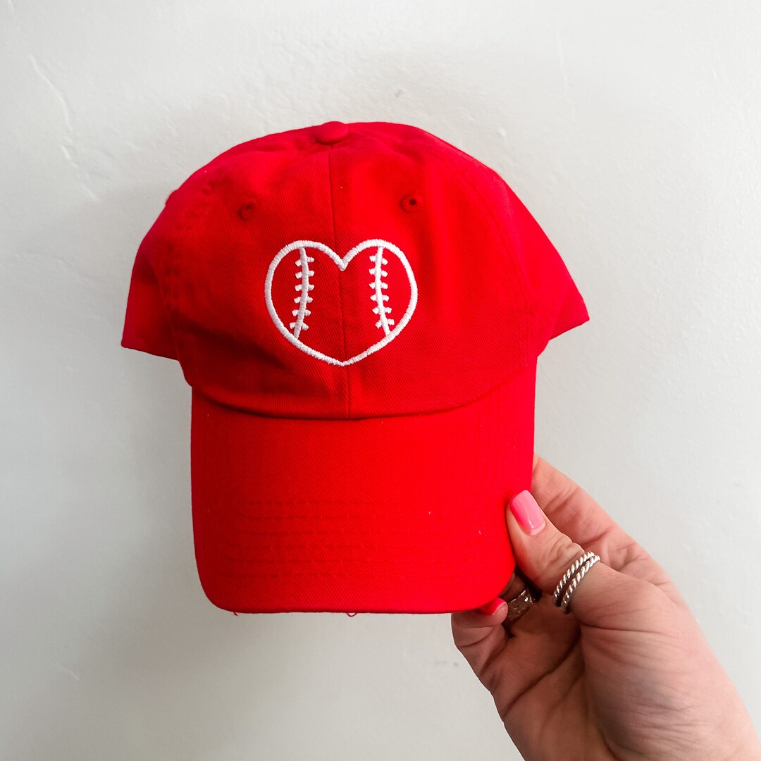 CHILD SIZE Baseball Cap Outline Heart Baseball Red W/ White Hats for Kids Kids Baseball Cap Kids