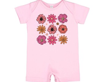 3x3 Spring Flowers - Short Sleeve / Shorts - One Piece Baby Romper | Baby Summer Outfit | Kids Graphic Tee | Baby Spring Romper | Baby Gift