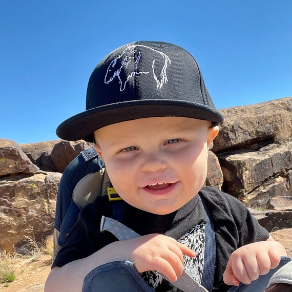 LittleMamaShirtShop Buffalo (Black) - Child Size - Flat Brimmed Hat | Toddler Boy Hats | Little Boy Hat | Flat Brim Hats | Boys Flat Brim Hats | Hats for Boys