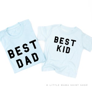 BEST DAD / KID - 2er-Set Shirts - Eisblau mit Schwarz | Vater und Sohn Shirts | Vatertagsgeschenk | Vater und Tochter passende Shirts