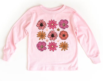 3x3 Spring Flowers - LONG SLEEVE Child Shirt | Kids Spring Outfit | Girls Graphic Tee | Flower Power | Flower Graphic Tee | Love My Mama |