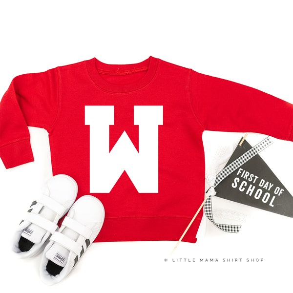 Varsity Initial "W" - Child Sweater | Sweater for Kids | Back to School Sweaters | School Sweaters | Kid Sweaters | Good Vibes Sweater