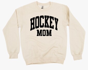 Varsity Style - HOCKEY MOM - Basic Fleece Crewneck | Mother's Day Gift | Sports Mom | Hockey Mama | Mom of Both | Motherhood | Mom Outfit |