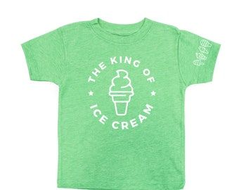 The King of Ice Cream - Tamaño completo - Detalle de la manga del helado - Camisa infantil de manga corta / Camisa para niños pequeños / Camisa de helado / Camiseta de helado para niños