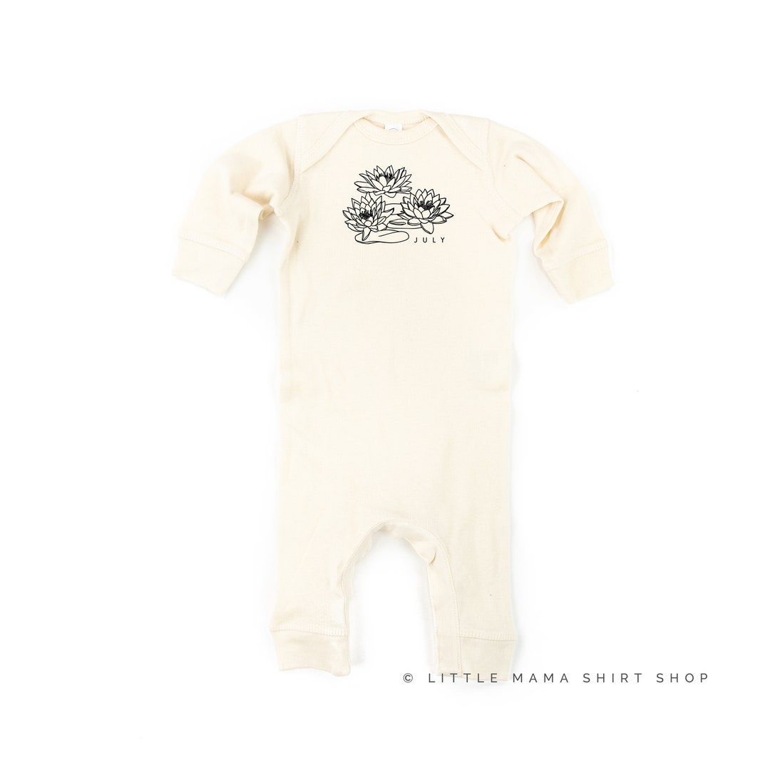 July Birth Flower Lotus One Piece Baby Sleeper Birth Flower Bodysuit