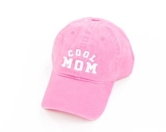 COOL MOM - Team Pink w/ White Thread - Adult Baseball Cap | Hats for Moms | Gift for Mom | Mom Gift | Hats for Adults |