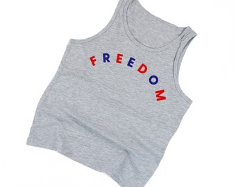 FREEDOM (Arched) - Red + Blue - CHILD JERSEY Tank | Let Freedom Ring | Kids Summer Tank | Kids Patriotic Shirt | Fourth of July Tank |