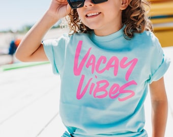 Vacay Vibes (Neon) - Short Sleeve Child Shirt | Summer Shirts | Kid Vacation Tees | Vacation Shirts for Kids | Beach Shirts | Summer Time