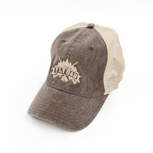 FLY DAD - Brown/Tan Mesh Back - Soft Structure Comfy Fit Hat | Hats for Dads | Men&#39;s Baseball Cap | Father&#39;s Day Gift | Dad Fishing Hats