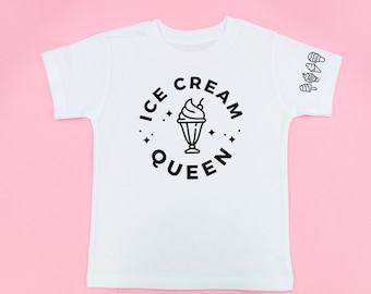 Ice Cream Queen - Tamaño completo - Detalle de la manga del helado - Camisa infantil de manga corta / Camisa para niños pequeños / Camisas de helado / Camiseta de helado para niños /