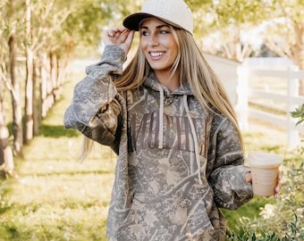 Core Camo Hoodie - MOTHER (Puff Print) | Fall Camo Hoodie | Women's Fall Sweatshirt | Hunting Accessories | Mountain Mama | Hoodie for Fall