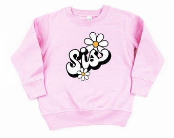 DAISY - SIS - w/ Full Daisy on Back - Child Sweater | Kids Spring Sweater | Girls Graphic Sweater | Spring Graphic Tee | Kids Flower Tee