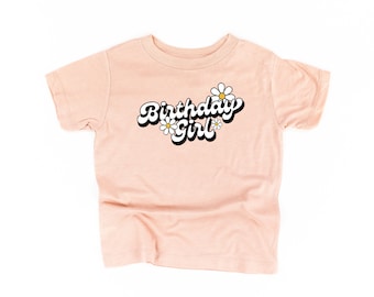 DAISY - BIRTHDAY GIRL - w/ Full Daisy on Back - Short Sleeve Child Shirt | Girls Birthday Graphic Tee | Retro Flower Shirt | Girls Daisy Tee