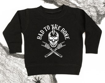 Bad to the Bone - Maglione per bambini / Maglietta di Halloween per bambini / Maglione di Halloween per bambini / Magliette per Halloween / Maglione di Halloween / Spettrale